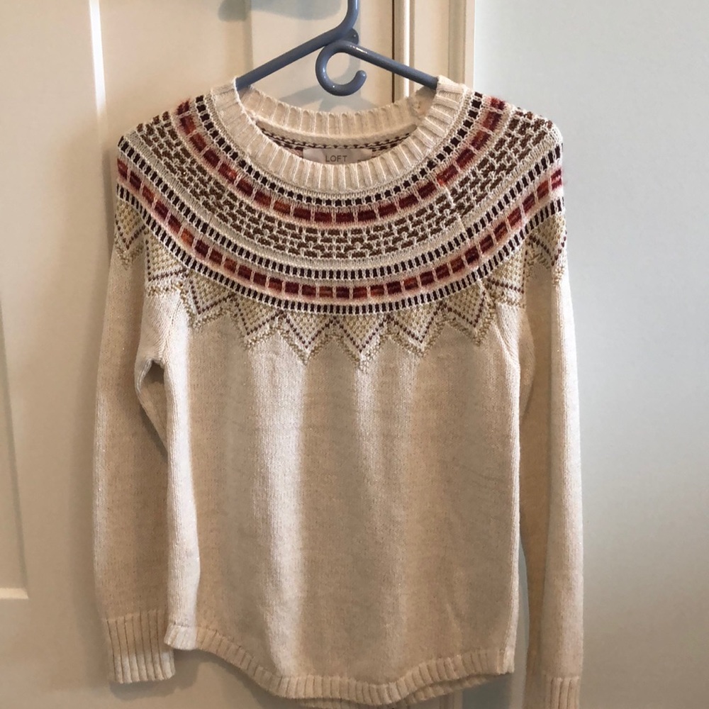LOFT Shimmer Fair Isle Shirttail Sweater